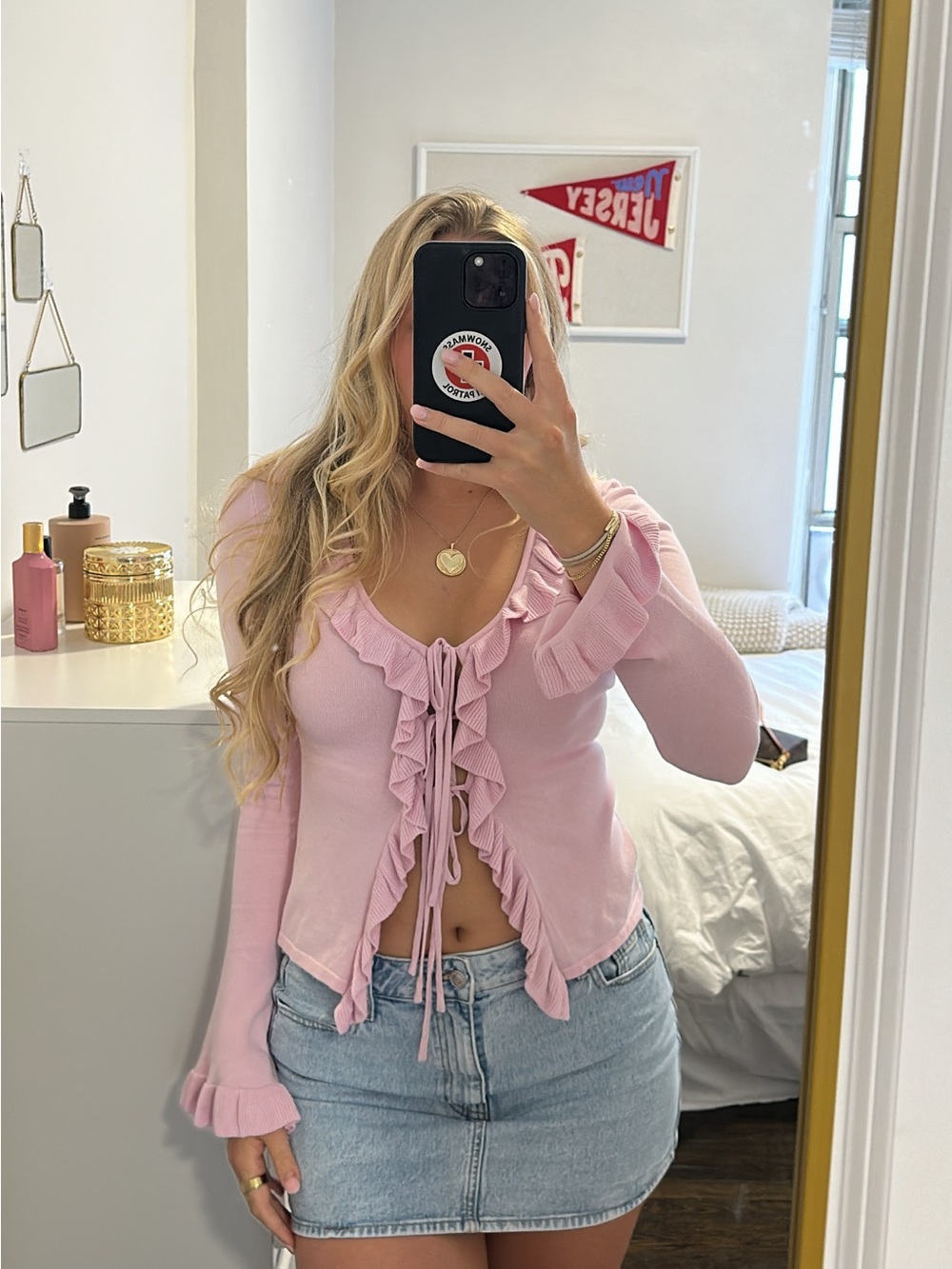 White Fox Pink Ruffle Tie-Front Top
